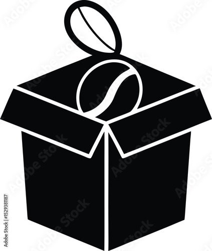 Coffee Cup and Bean Inside Gift Box Icon vector silhouette illustration