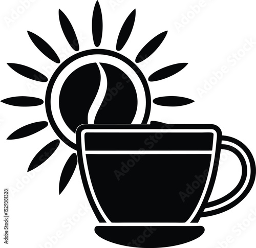 Coffee Cup with Sun and Bean for Summer Icon vector silhouette illustration
