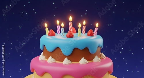 Cute Cartoon Birthday Cake with Candles (5K)