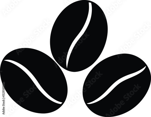 Trio of Roasted Coffee Beans in Outline Style vector silhouette illustration