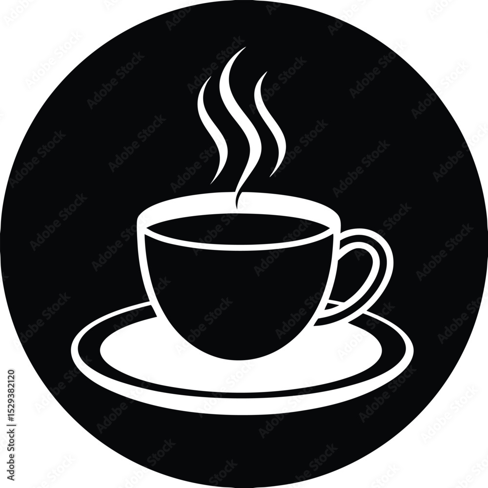 Obraz premium Vector Icon of a Steaming Coffee Mug with Saucer vector silhouette illustration