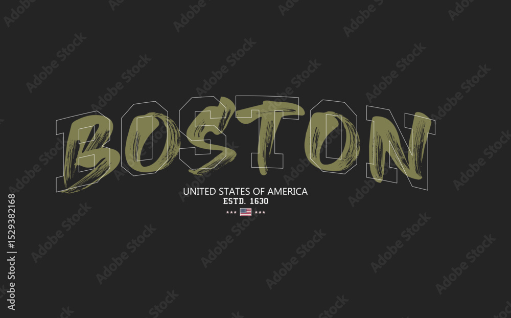 Obraz premium Art Tee, BOSTON urban street style typography with grunge brush strokes. slogan tee, BOSTON text graffiti, typography college varsity USA state slogan print. t shirt graphics print.eps8