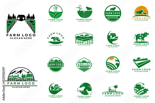 Set of Farm logo design vector. Farm land logo design collections. Farm agriculture logo design icon