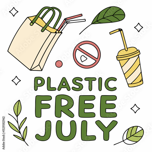 Plastic Free July Flat Vector Design