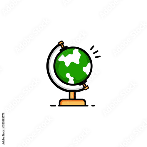 Green and White Globe Icon on Black Background Simple World Map Illustration