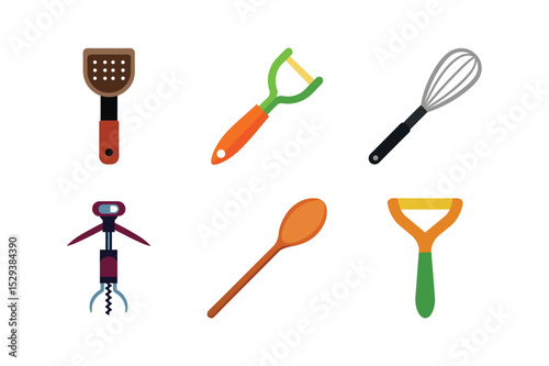 Set of colorful kitchen tools collection