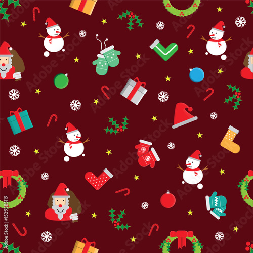 Seasons greetings seamless pattern in red theme