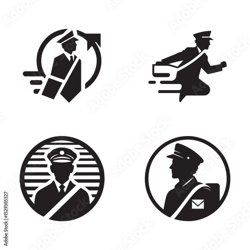 Silhouettes of postman silhouette vector on a white background