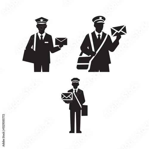 Silhouettes of postman with letters vector on a white background