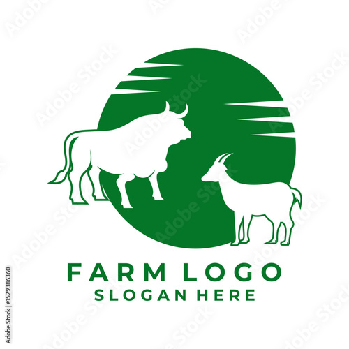 Cow and Goat logo design vector. Farm logo design vector template
