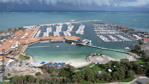 Hillarys, Australia – June 3, 2025: Aerial View of The Hillarys Boat Harbour of Perth CBD
