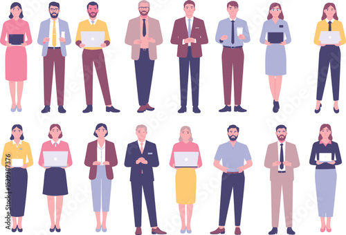 Professional Business Team Illustration: Diverse Office Workers, Corporate Employees, and Modern Professionals