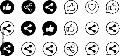 share icon. Share Big icon vector Collection.Like, love, heart, thumb up, repost, comment, share, save, stories user button sign in circle and speech bubble shapes, Vdctor illustration eps 10