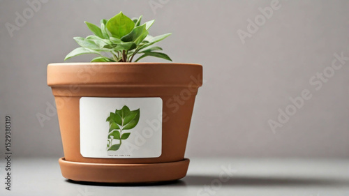 Plant pots from room decoration with brown paper eco tag, white room decoration ornamental plants