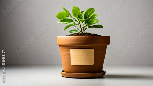Plant pots from room decoration with brown paper eco tag, white room decoration ornamental plants