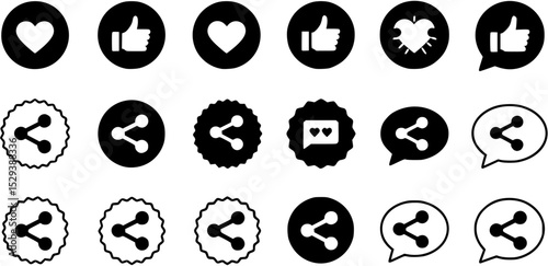 share icon. Share Big icon vector Collection.Like, love, heart, thumb up, repost, comment, share, save, stories user button sign in circle and speech bubble shapes, Vdctor illustration eps 10