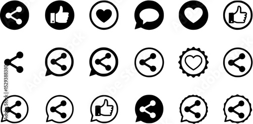 share icon. Share Big icon vector Collection.Like, love, heart, thumb up, repost, comment, share, save, stories user button sign in circle and speech bubble shapes, Vdctor illustration eps 10