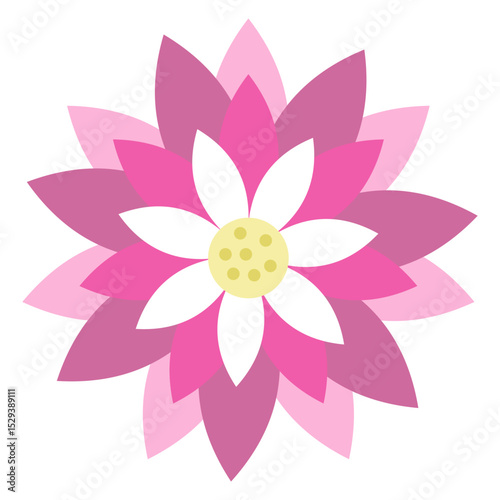 Geometric pink flowers elements for decoration on transparent background