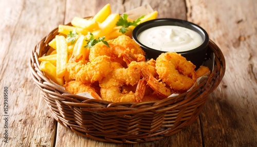 Crispy Shrimp with Fries, and Dip Basket.