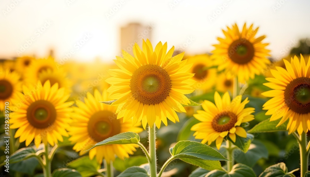 Sunflowers blooming in vibrant field during golden hour sunlight Sunflowers blooming in vibrant field during golden hour sunlight