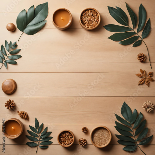 Flat Lay Wooden Tabletop Product Display Background – Top View for Natural Mockups