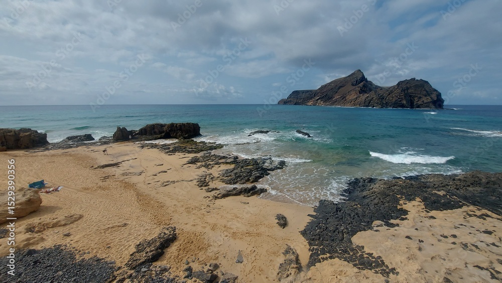 Obraz premium Porto Santo island, island, sand, beach, coastline, nature, landscape, peace, relax, love, golden, day, travel, tourism, portugal
