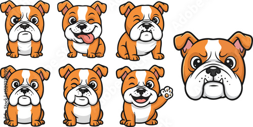 vector illustration of bulldog pitbul dog funny cute simple cartoon mascot character cartoon with 7 poses 03