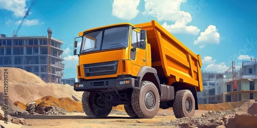 yellow Dump truck on a construction site