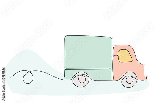 Line Art Christmas Gift Car Silhouette Icon. Greeting Card Design Element. One Continuous Outline Curve Wavy Contour Drawing. Winter Holidays Banner Design Theme.