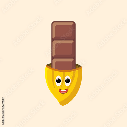 Cute sweet chocolate cartoon illustration of snack food coming out of its chocolate fruit, cute unique delicious vector