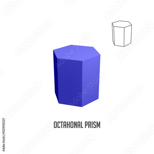 Octagonal prism representing a three dimensional geometric figure, showcasing its blue solid form alongside a wireframe outline, providing a clear visualization of its structure and shape