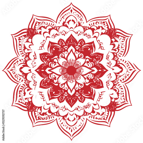 Red and White Floral Mandala Design Symmetrical Pattern