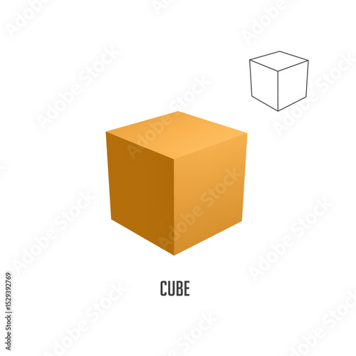 Perfect orange cube with its wireframe version representing the geometric shape of a hexahedron, ideal for educational and mathematical projects