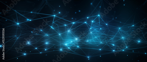 Futuristic Abstract Tech Banner with Glowing Blue Grid and Stars
