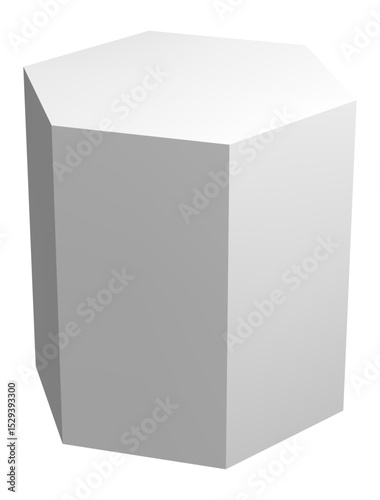 Rotating white hexagonal prism on white background, creating an abstract and minimalist composition, ideal for projects related to geometry, mathematics, design, and architecture