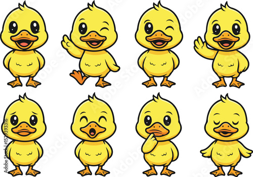vector illustration of little baby duck funny cute simple cartoon mascot character cartoon with 8 poses 