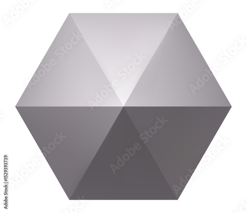Abstract gray hexagon divided into triangles creating a three dimensional geometric shape, ideal for technology, design, and futuristic concepts