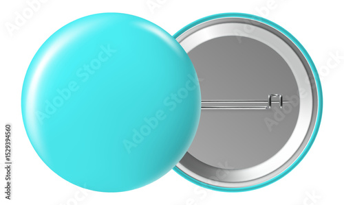 Front and back of a blank light blue pin button, useful as a mock up to add graphics for political campaigns, company events, or any other purpose