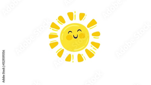Looped 4k Animation of a cute shining smiling sun in a cartoon style isolated on white background