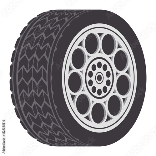 Car wheel featuring a detailed tread pattern rolls forward, embodying concepts of automotive parts, transportation solutions, and essential vehicle maintenance practices