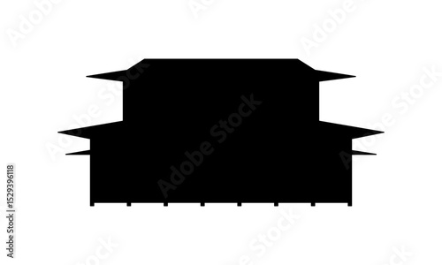 Traditional Japanese house with layered roof in full black silhouette. Clean vector icon for signage, infographics, or cultural illustration assets.