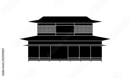 Japanese traditional house vector in black fill with visible internal detail. Suitable for infographic use, design assets, or cultural visual identities.