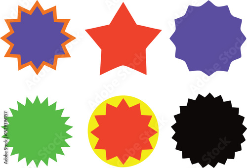 Starburst sale price stickers and labels. Set of price stickers, sale or discount stickers, and sunburst badge icon. Special offer price tag. 