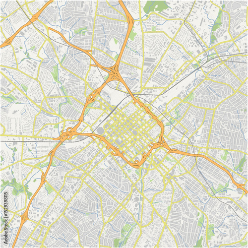 Map of Charlotte Center in North Carolina in a normal road map style. Contains layered vector with roads water, parks, etc.
