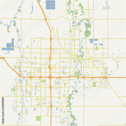Map of Fargo in North Dakota in a normal road map style. Contains layered vector with roads water, parks, etc.