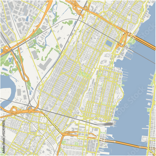 Map of Hoboken in New Jersey in a normal road map style. Contains layered vector with roads water, parks, etc.