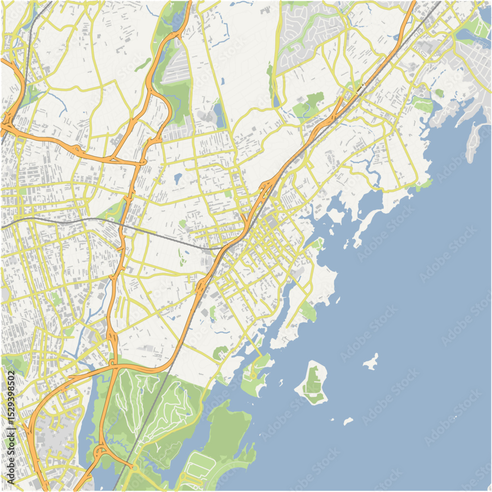 Fototapeta premium Map of New Rochelle in New York in a normal road map style. Contains layered vector with roads water, parks, etc.