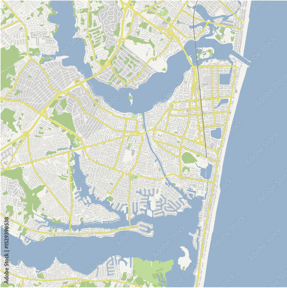 Obraz premium Map of Point Pleasant in New Jersey in a normal road map style. Contains layered vector with roads water, parks, etc.