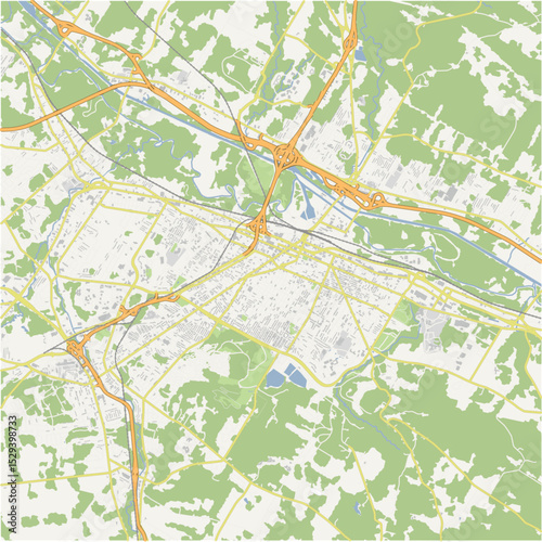 Map of Utica in New York in a normal road map style. Contains layered vector with roads water, parks, etc.