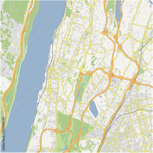 Map of Yonkers in New York in a normal road map style. Contains layered vector with roads water, parks, etc.